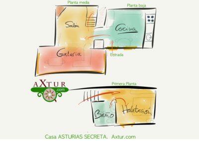 Planta Asturias Secreta color mano alzada